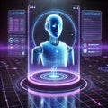 Create a sleek and futuristic AI virtual assistant chatbot interacting with a customer.Generative Ai